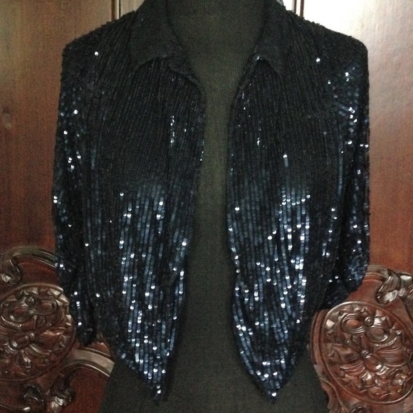 Free People Jackets & Blazers - NWT FREE PEOPLE CROPPED BLUE SEQUIN JACKET, SIZE S